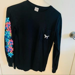 Victoria’s Secret PINK black multicolor sparkly long sleeve shirt.